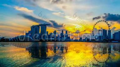 新加坡城市，新加坡：2018年2月12日：新加坡天际线。 新加坡`商业区，滨海湾沙滩和b旁的花园